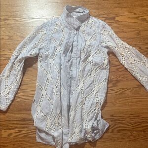 We The Free Striped Button Down with Lace Accents